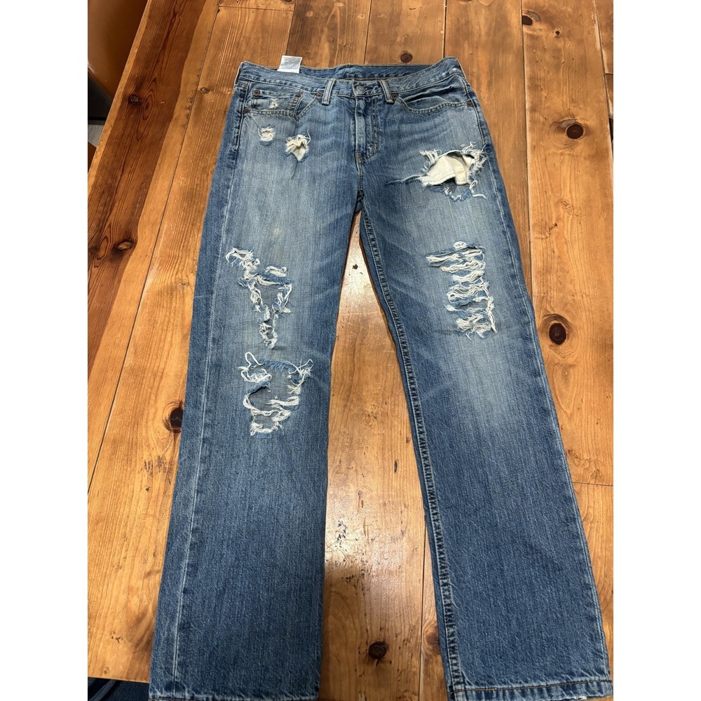 Levi's 514‎ Men's W32 L30 Straight Fit Distressed Ripped Blue Jeans Denim